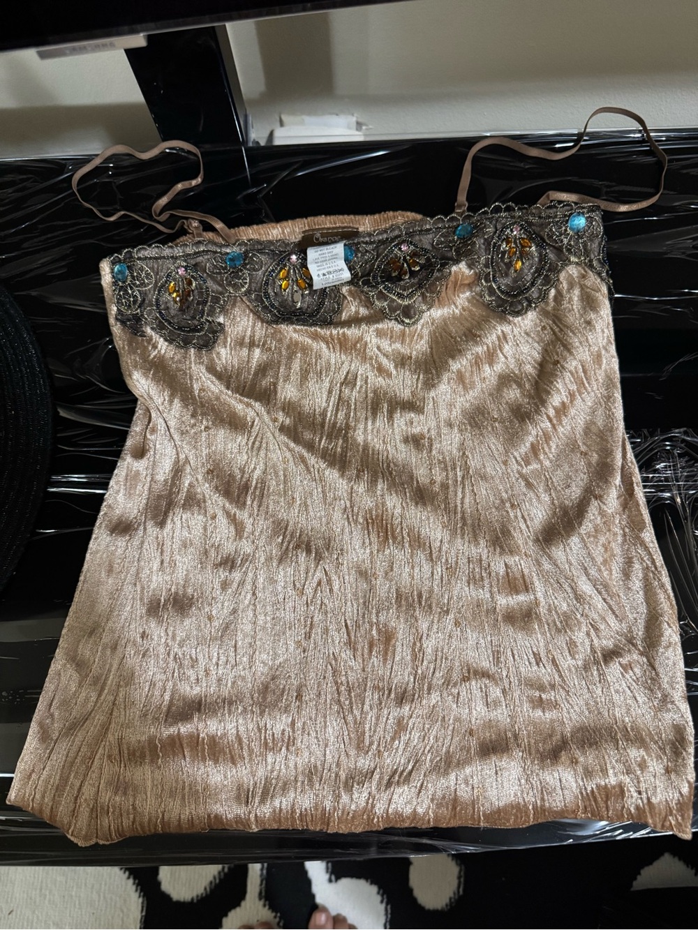 Beaded Strapless Champagne Slip Dress